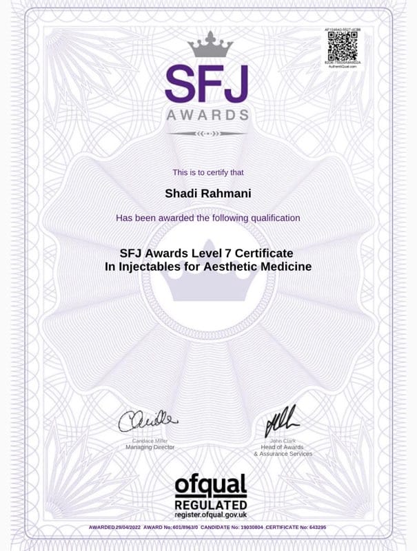 SFJ Award - Level 7 - Injectables for Aesthetic Medicine